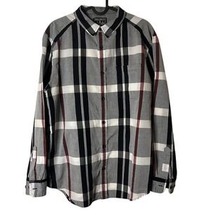 Men's Straight Faded Plaid Button Down Long Sleeve Shirt Size Large